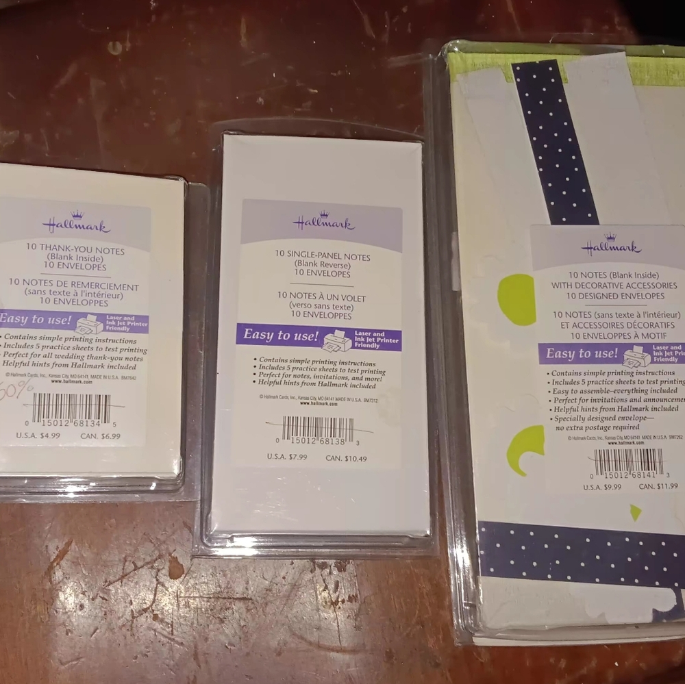 Hallmark White Note Card Packs with Purple Accents and Navy Dot Trim